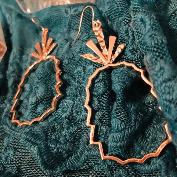 Rose Gold Pineapple Shaped Earrings - Picture 2 of 6